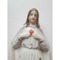 2 beeldjes Maria + Christus Heilig Hart porselein / 18.5 cm.