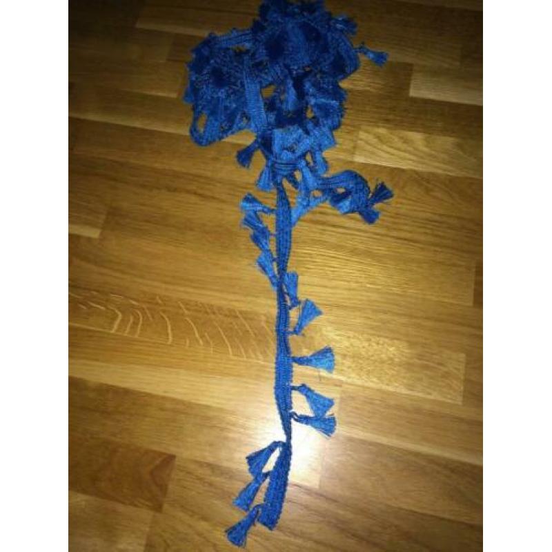 Flosjesband blauw 2,95m, bolletjesband oranje 3m, franjeband