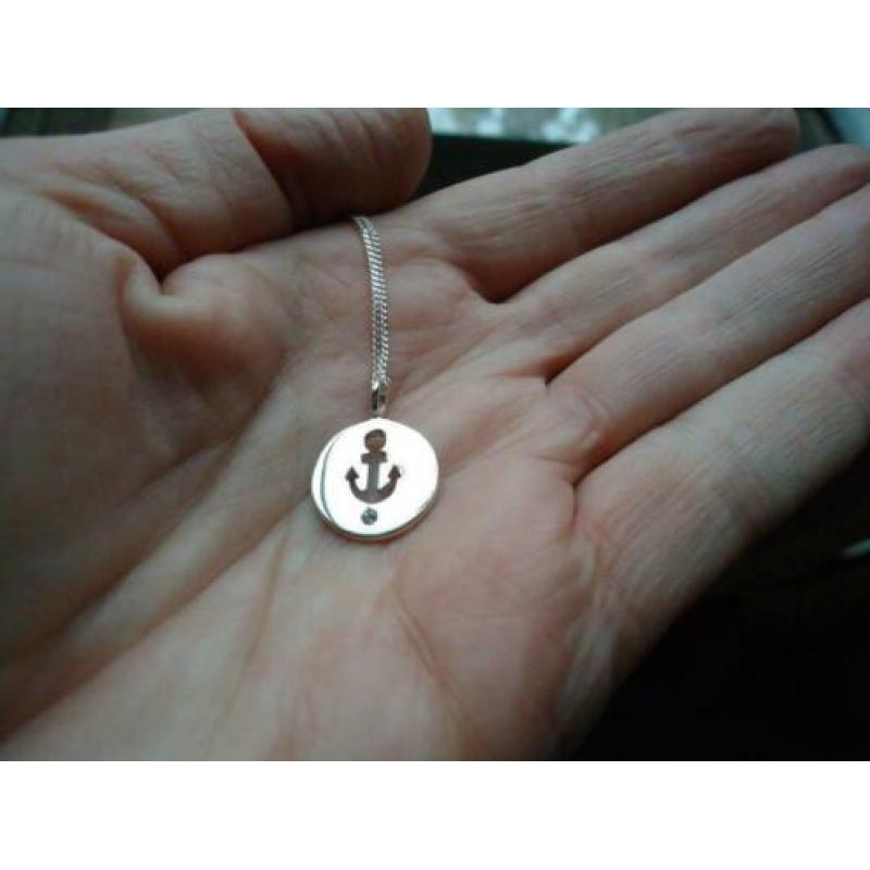 echt zilveren ketting zilver cirkel met anker en steentje
