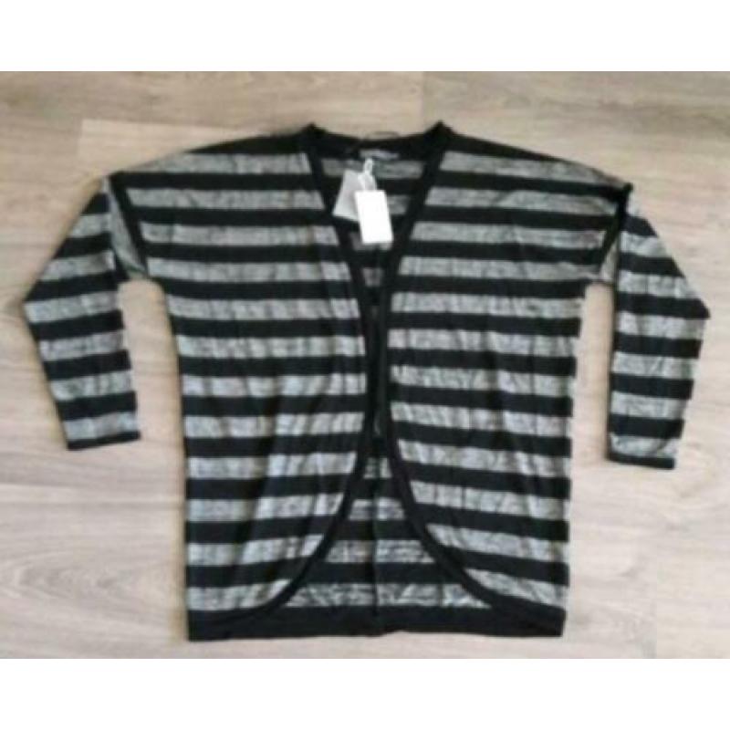 Nieuw ruim soepel vallend Geisha vest. Zwart met grijze stre