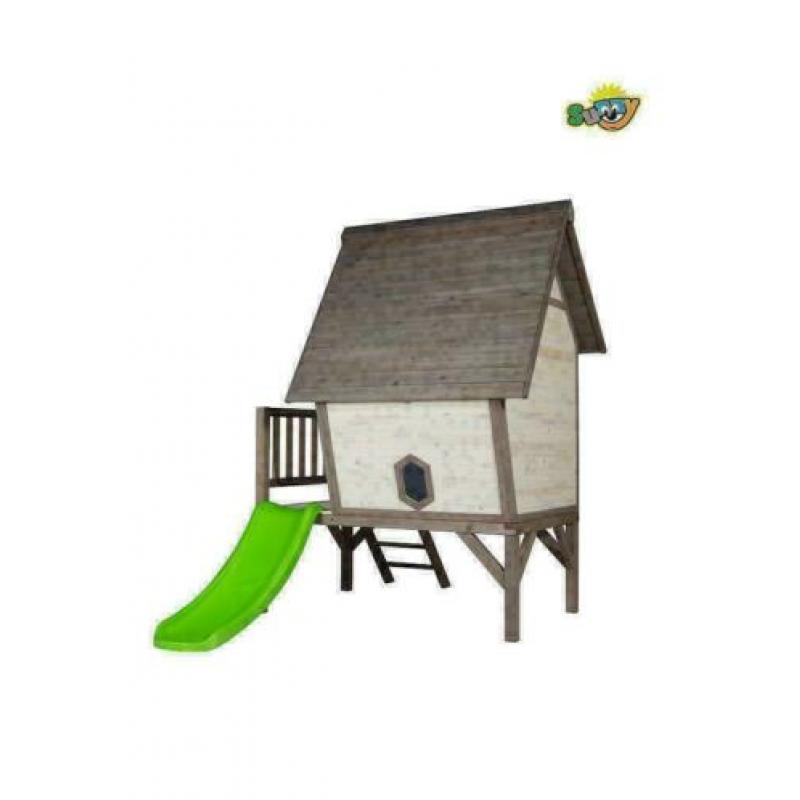 Houten speelhuisje Cabin XL met glijbaan en veranda | Sunny