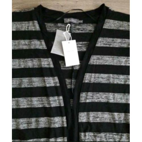 Nieuw ruim soepel vallend Geisha vest. Zwart met grijze stre