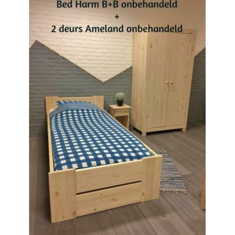 Blankhouten eenpersoonsbed Harm C+B 90x200/210/220 cm lang.