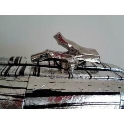 Diane von Furstenberg Clutch, zilver leer, origineel, Nieuw
