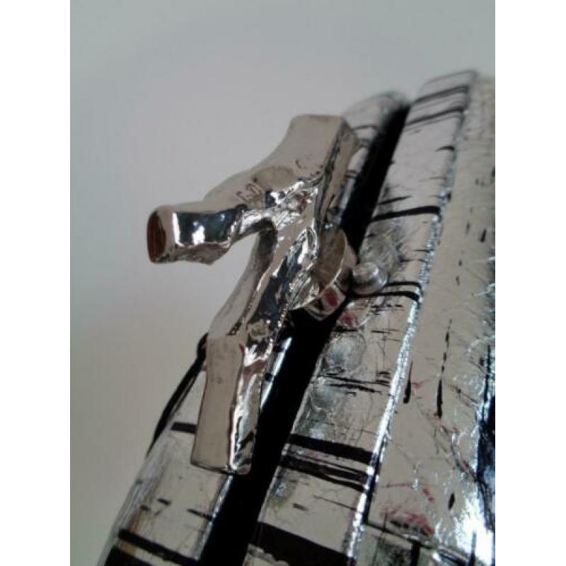 Diane von Furstenberg Clutch, zilver leer, origineel, Nieuw
