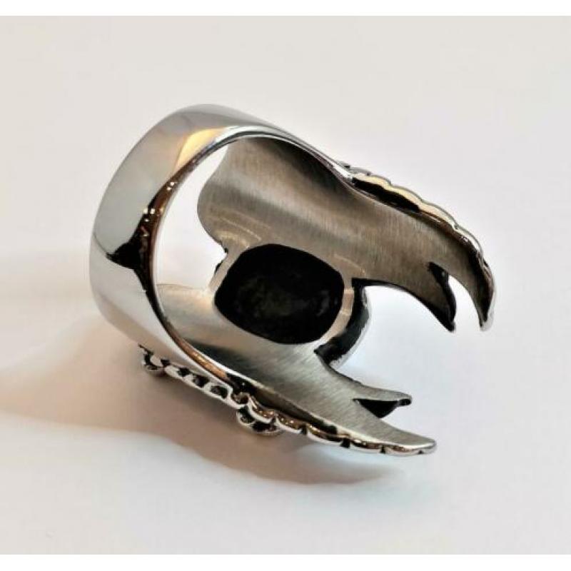 Stalen Schedel Ring met Knekels en Vleugels. Nr. 1801051