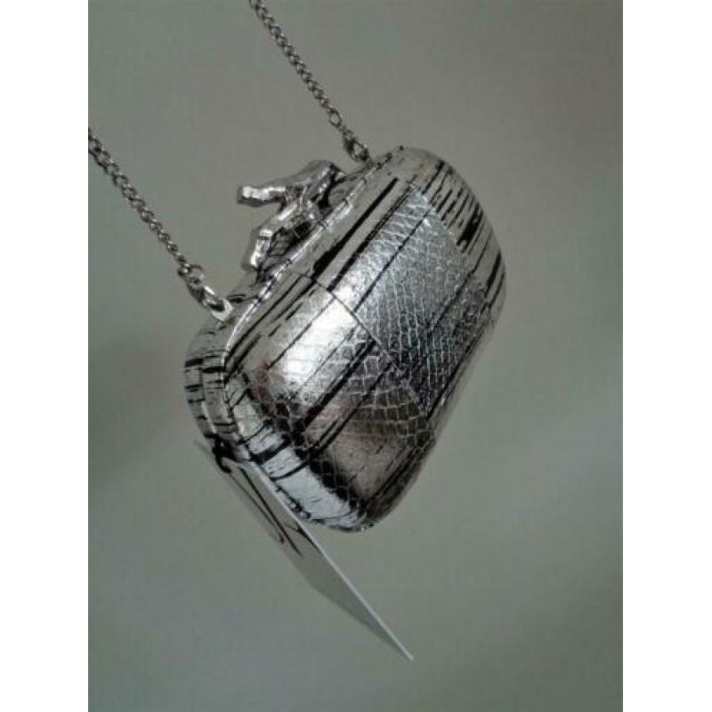 Diane von Furstenberg Clutch, zilver leer, origineel, Nieuw