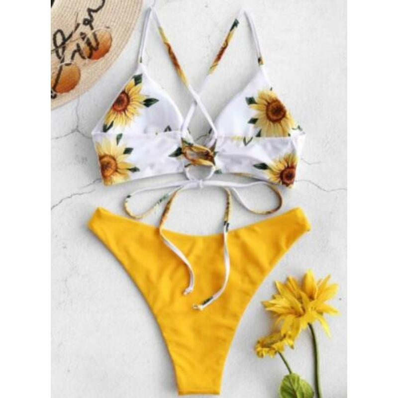 ZAFUL Sunflower Criss Cross Bikini Set - S