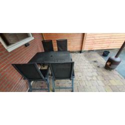 4 persoons tuintafel met 4 inklapbare stoelen met 5 standen