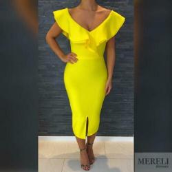 Bandage mintgroene limegroene gele zwarte avondjurken XS S M
