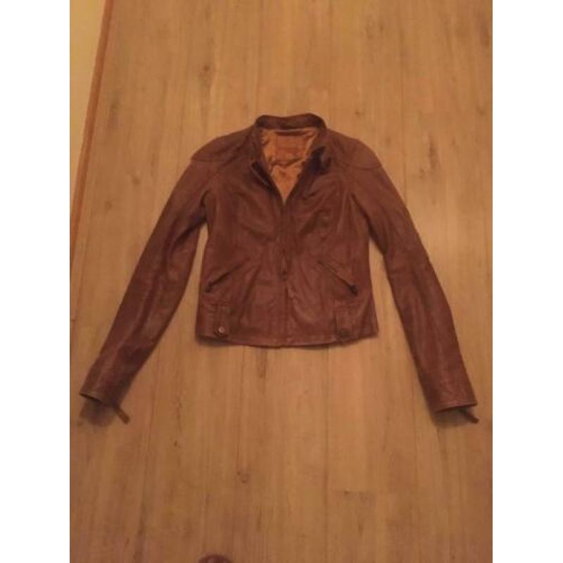 Leren biker bruin maat S
