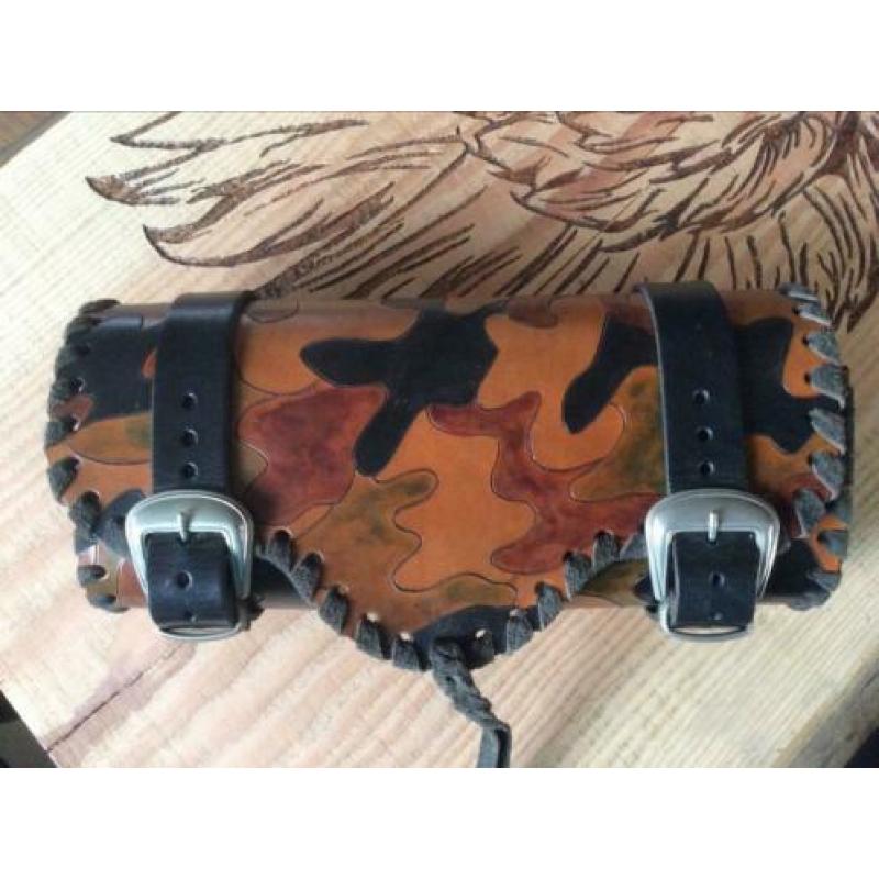 Camouflage leren motor toolrol, handgemaakt!