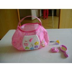 roze fisherprice tasje met speen spiegeltje muziek spelen