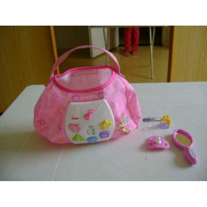 roze fisherprice tasje met speen spiegeltje muziek spelen