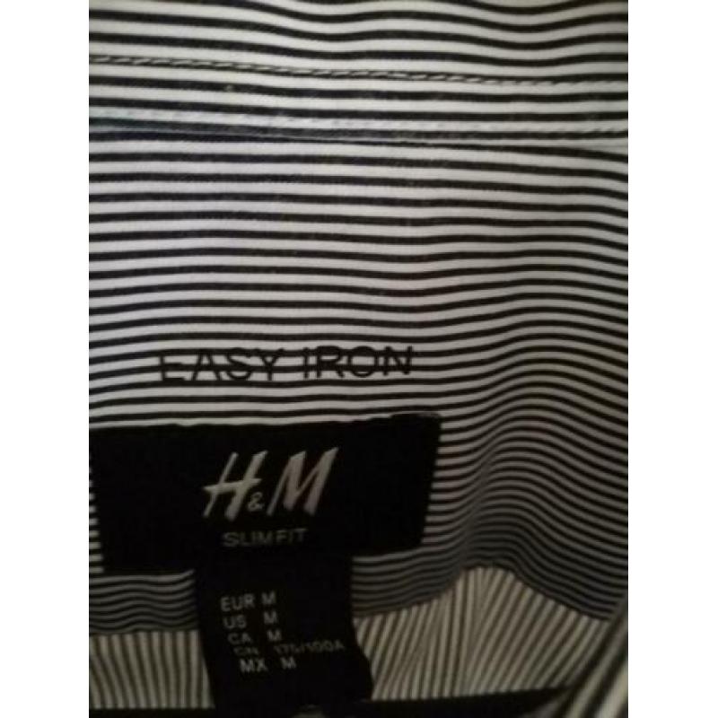 H&M overhemd easy iron maat M medium streepje man zwart wit