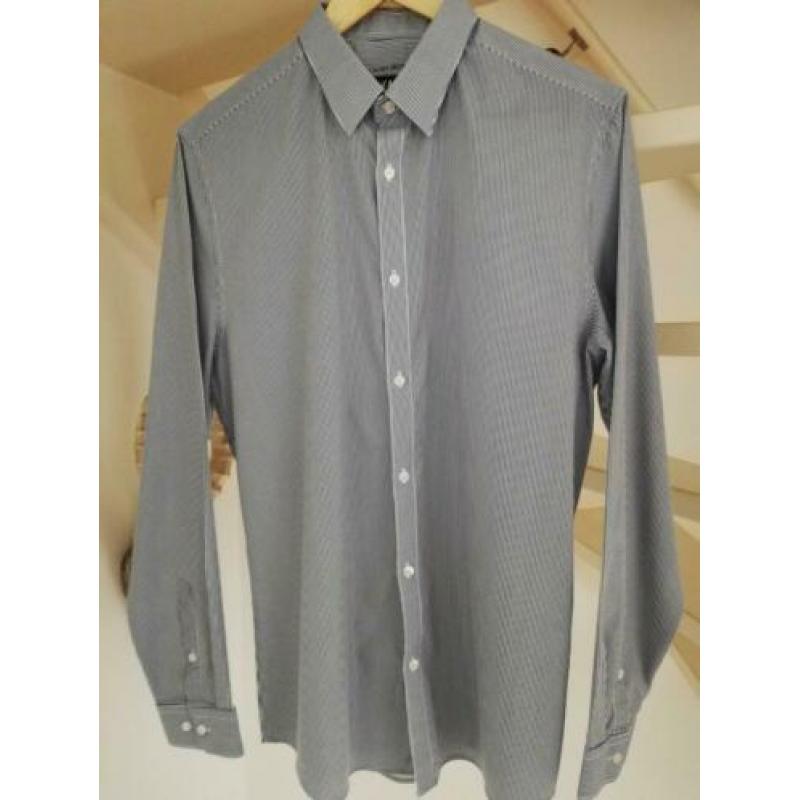H&M overhemd easy iron maat M medium streepje man zwart wit