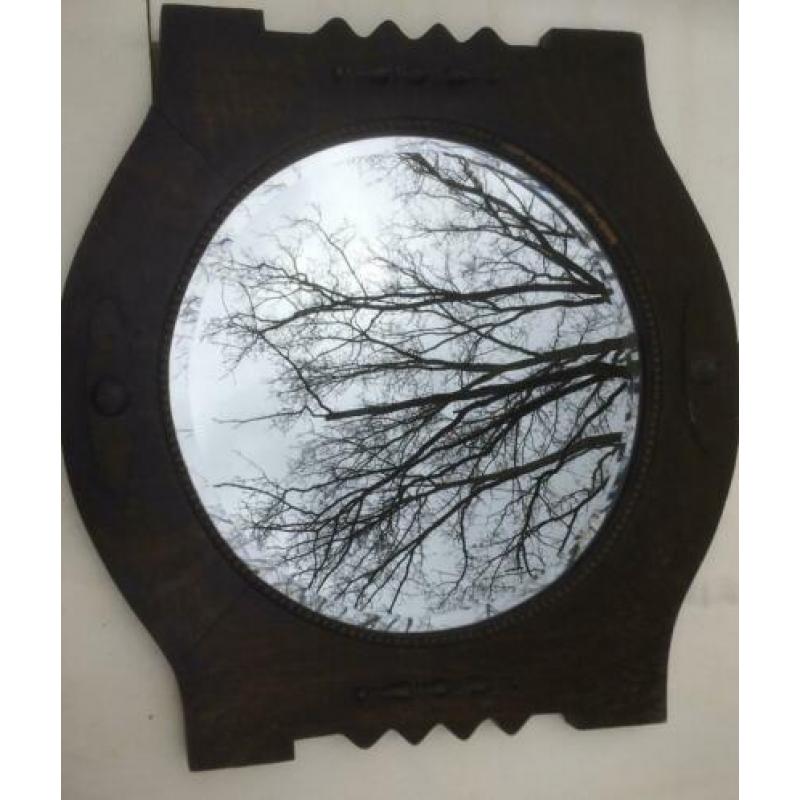 Vintage eikenhouten spiegel ca 70 cm. (45 cm glas)