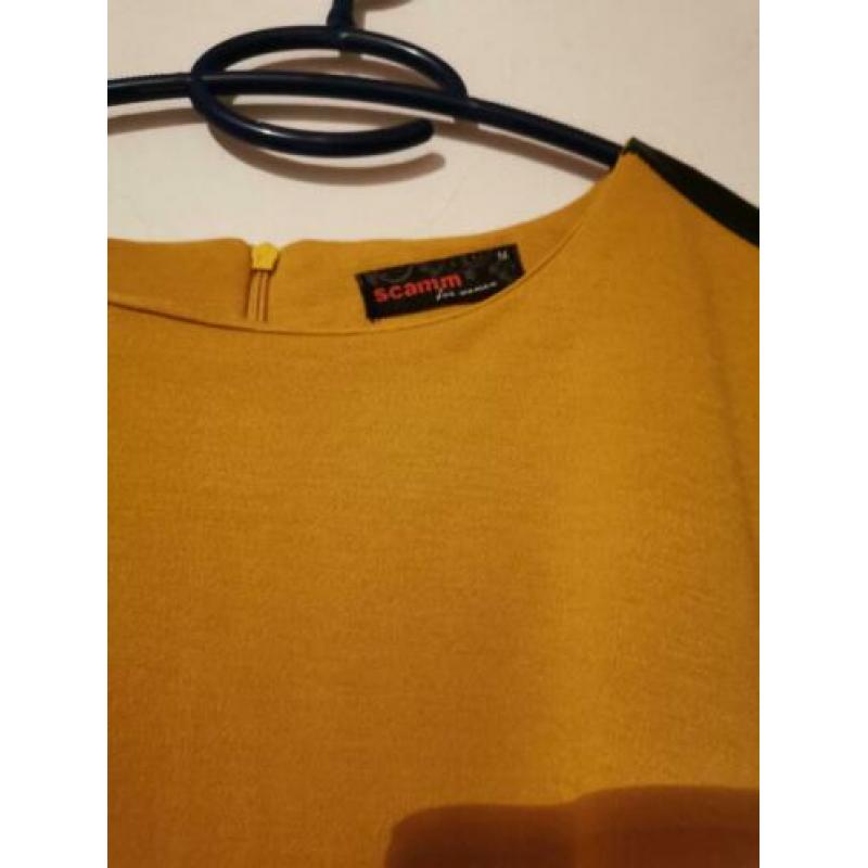 prachtige mosterdgeel jurk met leather details. maat M