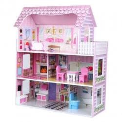 Houten Poppenhuis Kleine Roze Villa 5 Kamers Nieuw