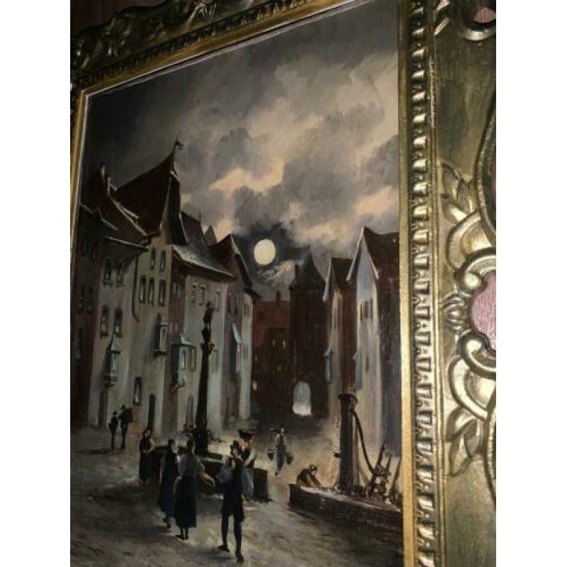Aangeboden Oud Schilderij Straatzicht
