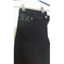 Jeans broek zwart met lederlook acsenten...NIEUW!! mt.m/l