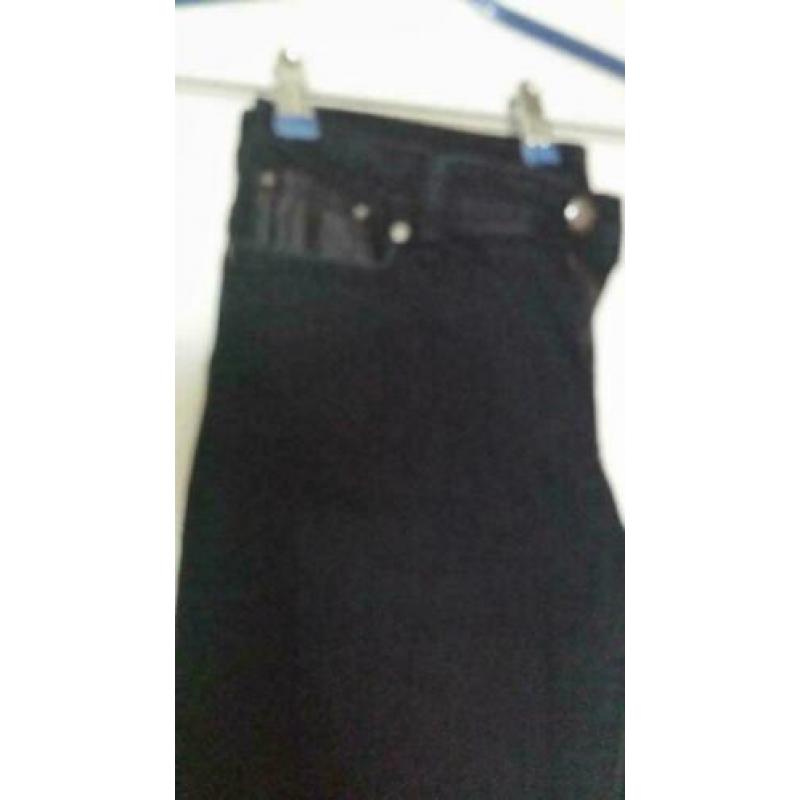 Jeans broek zwart met lederlook acsenten...NIEUW!! mt.m/l
