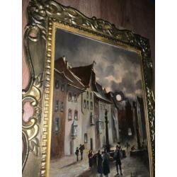 Aangeboden Oud Schilderij Straatzicht
