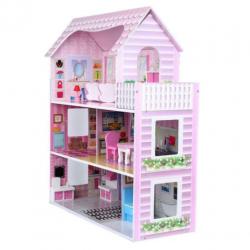 Houten Poppenhuis Kleine Roze Villa 5 Kamers Nieuw