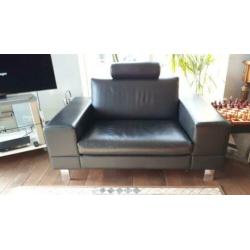Bank leer 3 zits en love seat