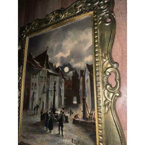 Aangeboden Oud Schilderij Straatzicht