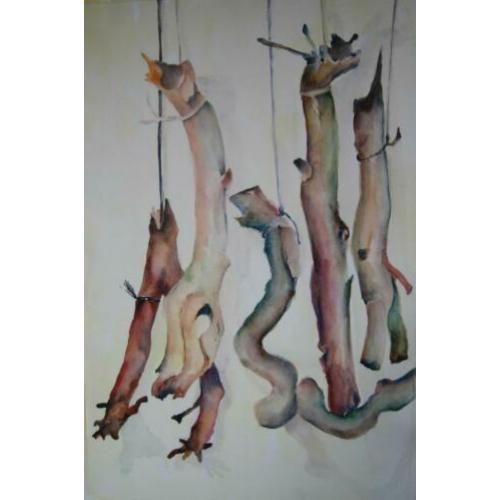 schilderijen aquarel speelgoed kleding en hout