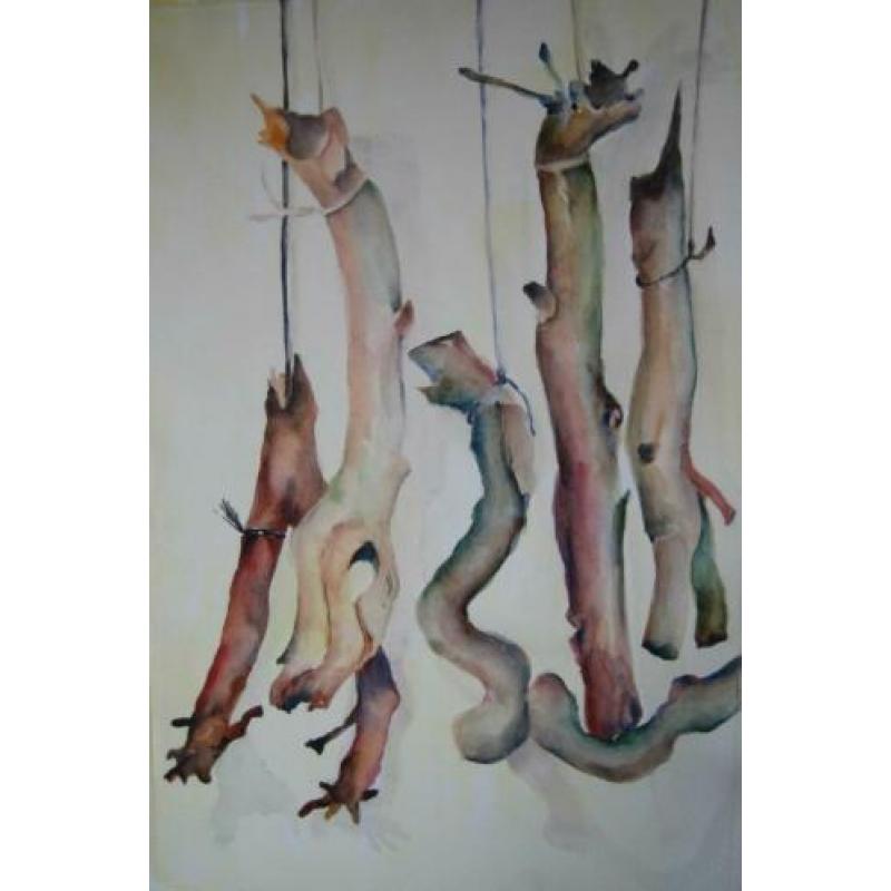 schilderijen aquarel speelgoed kleding en hout