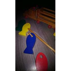 Stoere houten speelgoed auto's /vishengel enzz