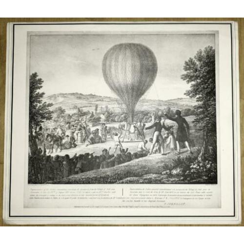 Vijf grote vintage gravures van ballonnen