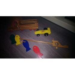 Stoere houten speelgoed auto's /vishengel enzz