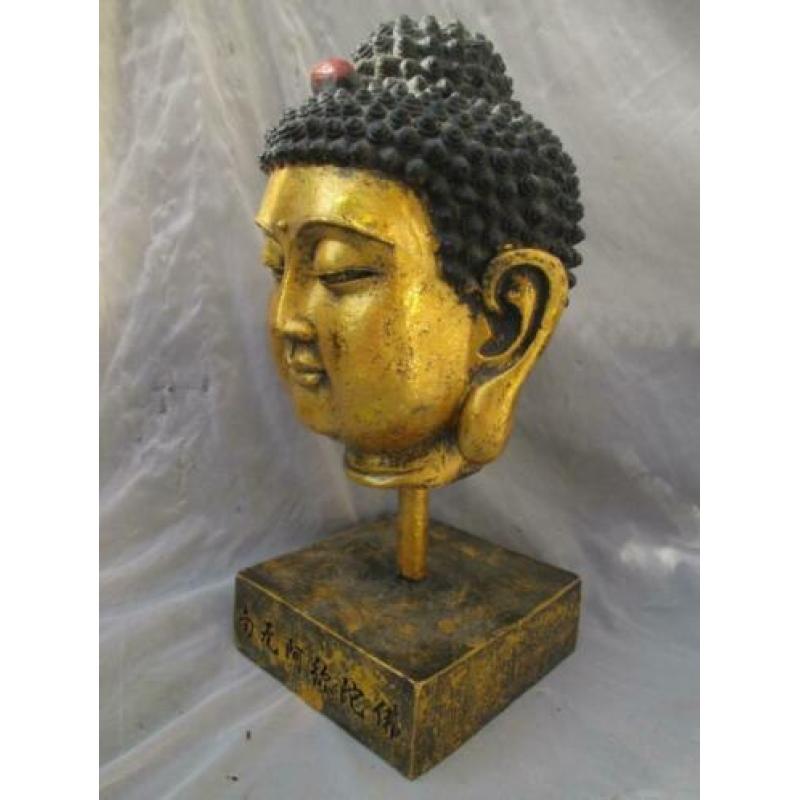 Thaise Gouden Boeddha Buddha op Sokkel met Karakters 25 cm