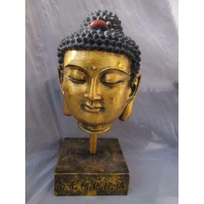 Thaise Gouden Boeddha Buddha op Sokkel met Karakters 25 cm
