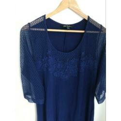Nieuwe Ulla Popken lange navy blauw/paarse jurk maat 40/42