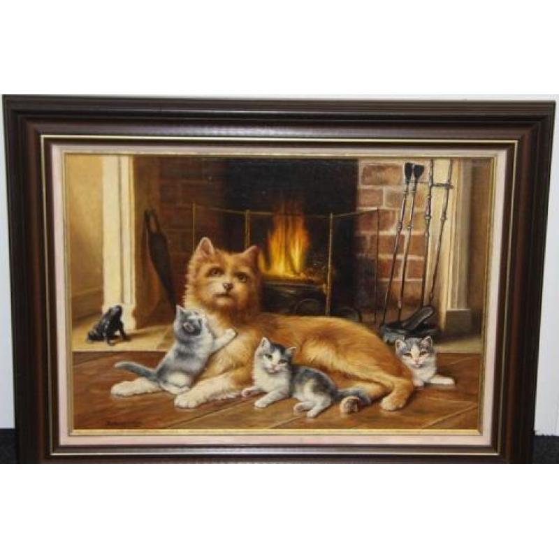 Bert Notenboom 1942-201 Haardvuur/Hond/3 Kittens/Int.