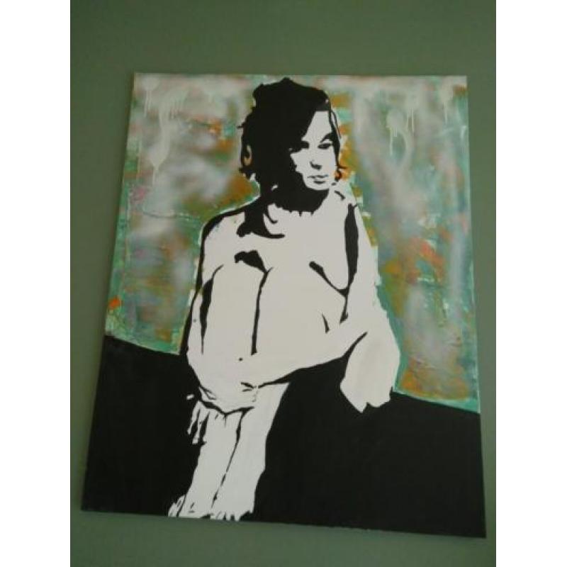 Schilderij D. Smolik: Nude on the abstract background, 2014