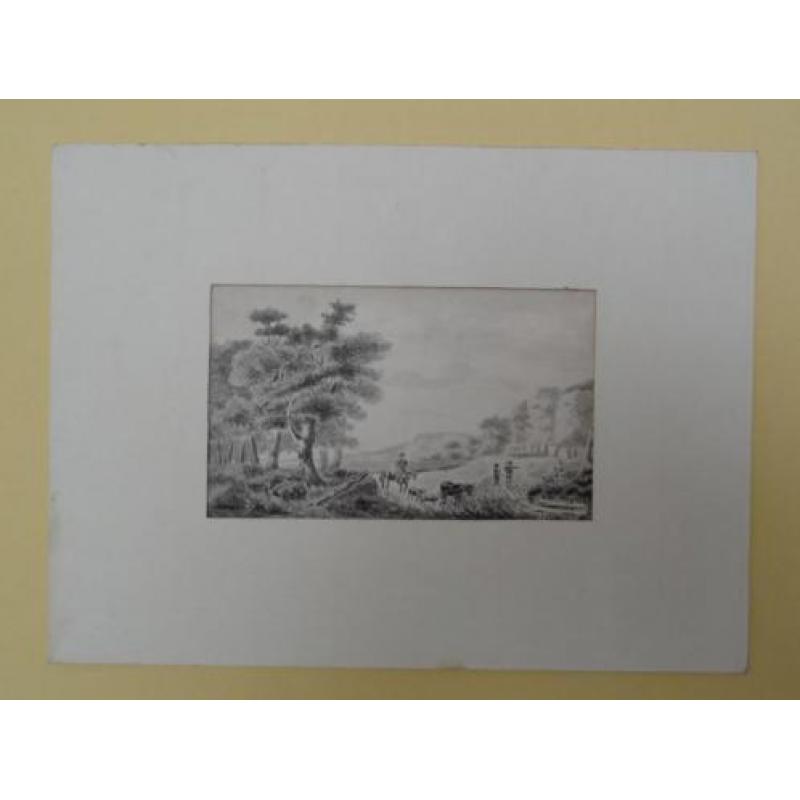 tekening landschap koeien mensen Middelburg, P. Post 1862