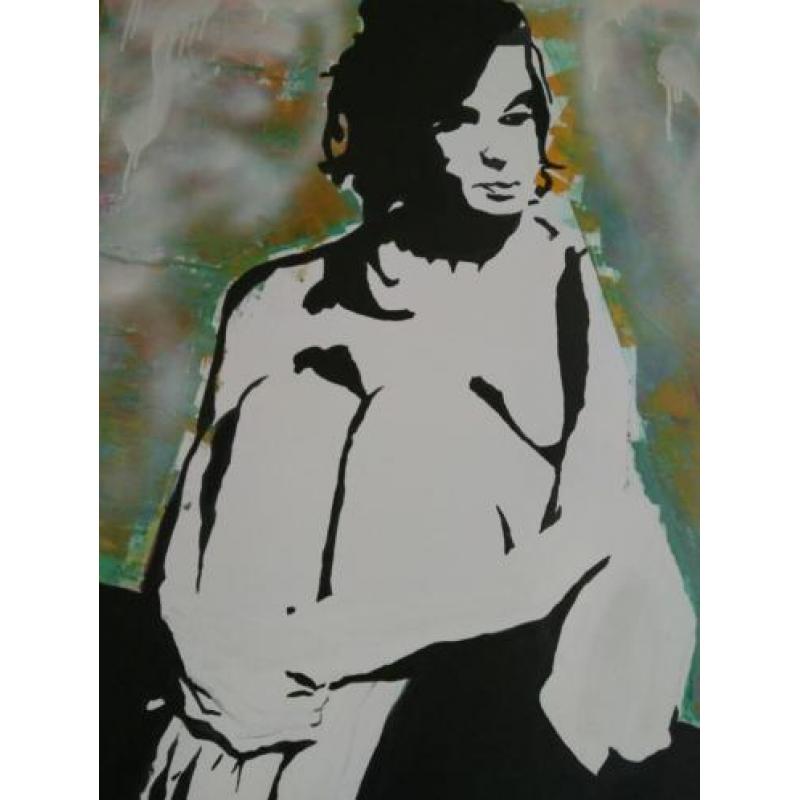 Schilderij D. Smolik: Nude on the abstract background, 2014