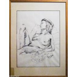 Naaktmodel tekening door Ruud Engels 2003 Incl. lijst