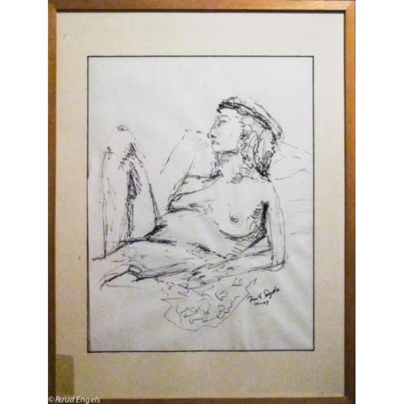 Naaktmodel tekening door Ruud Engels 2003 Incl. lijst