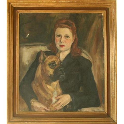 === vrouw met hond==30er jaren werk=gesigneerd =====