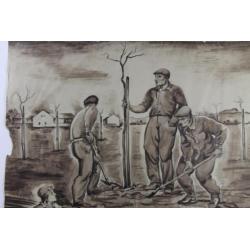Tekening Czech republic 36 x 50 cm. Bomen planten