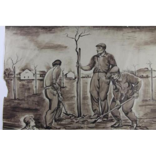 Tekening Czech republic 36 x 50 cm. Bomen planten