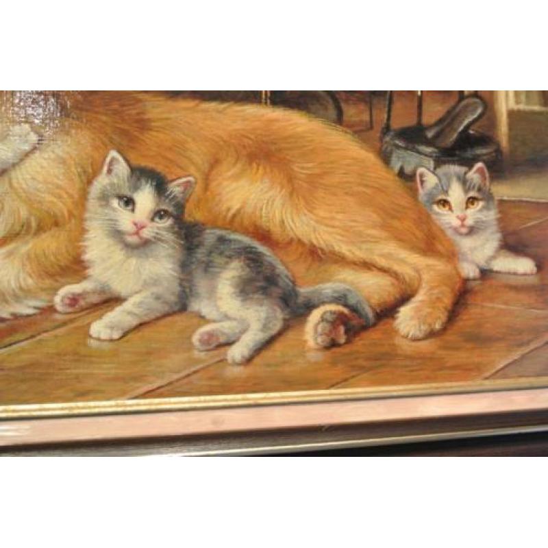 Bert Notenboom 1942-201 Haardvuur/Hond/3 Kittens/Int.