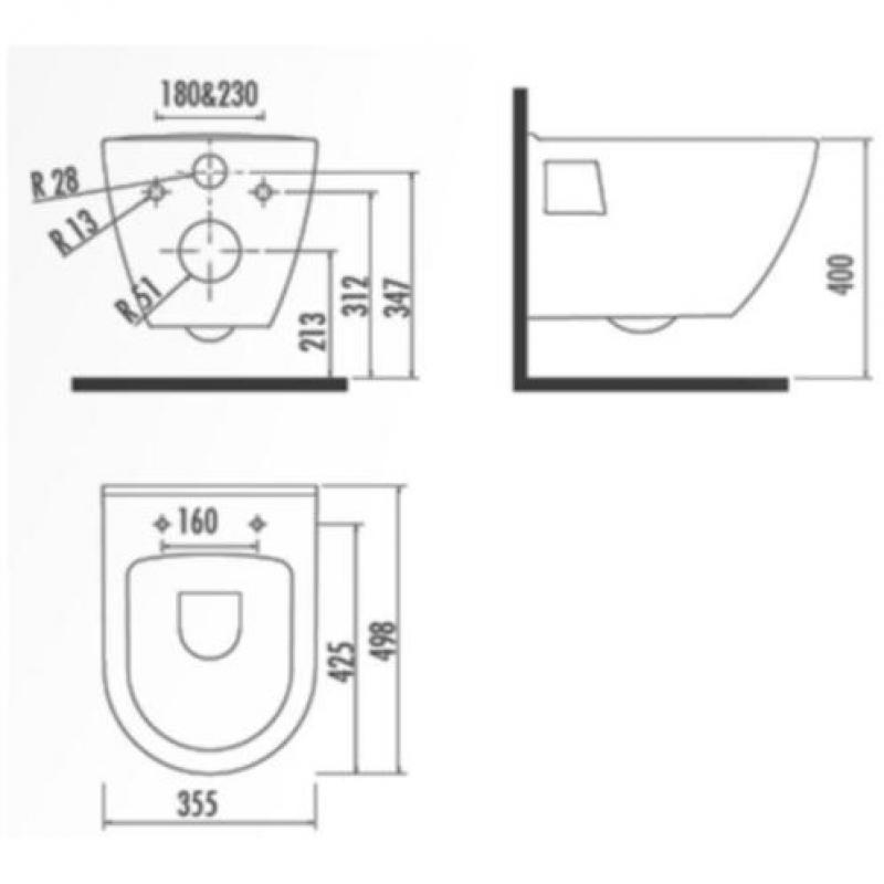 Wandcloset Creavit TP325 Zwart (Exclusief zitting) (Toilet)