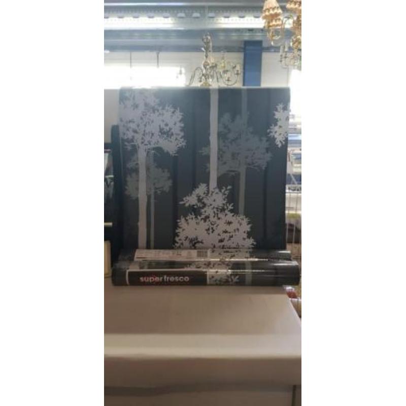 Behang zwart zilver bomen nieuw
